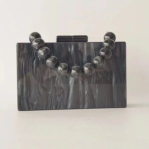 Black Marble Acrylic Beaded Handle Clutch